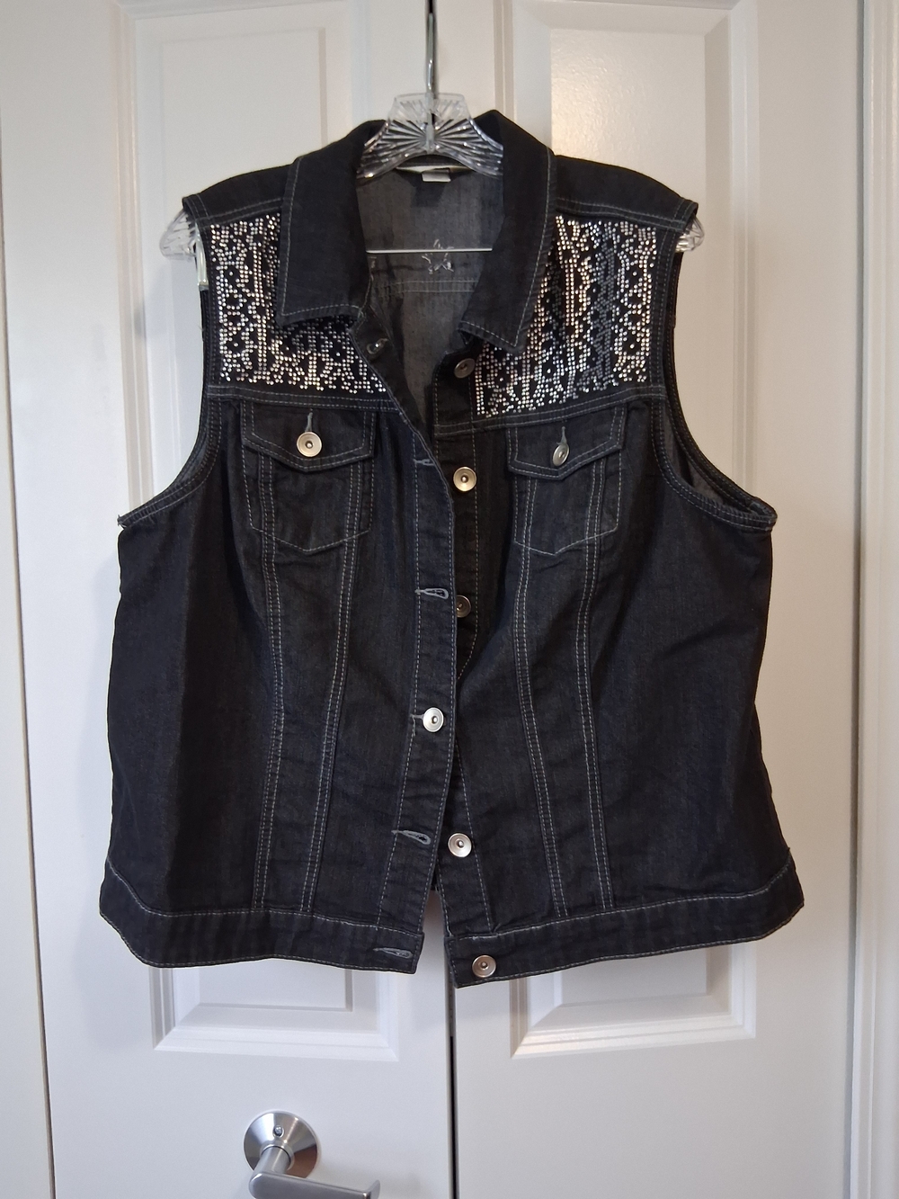 CJ Banks Denim Vest with Silver Embellishments